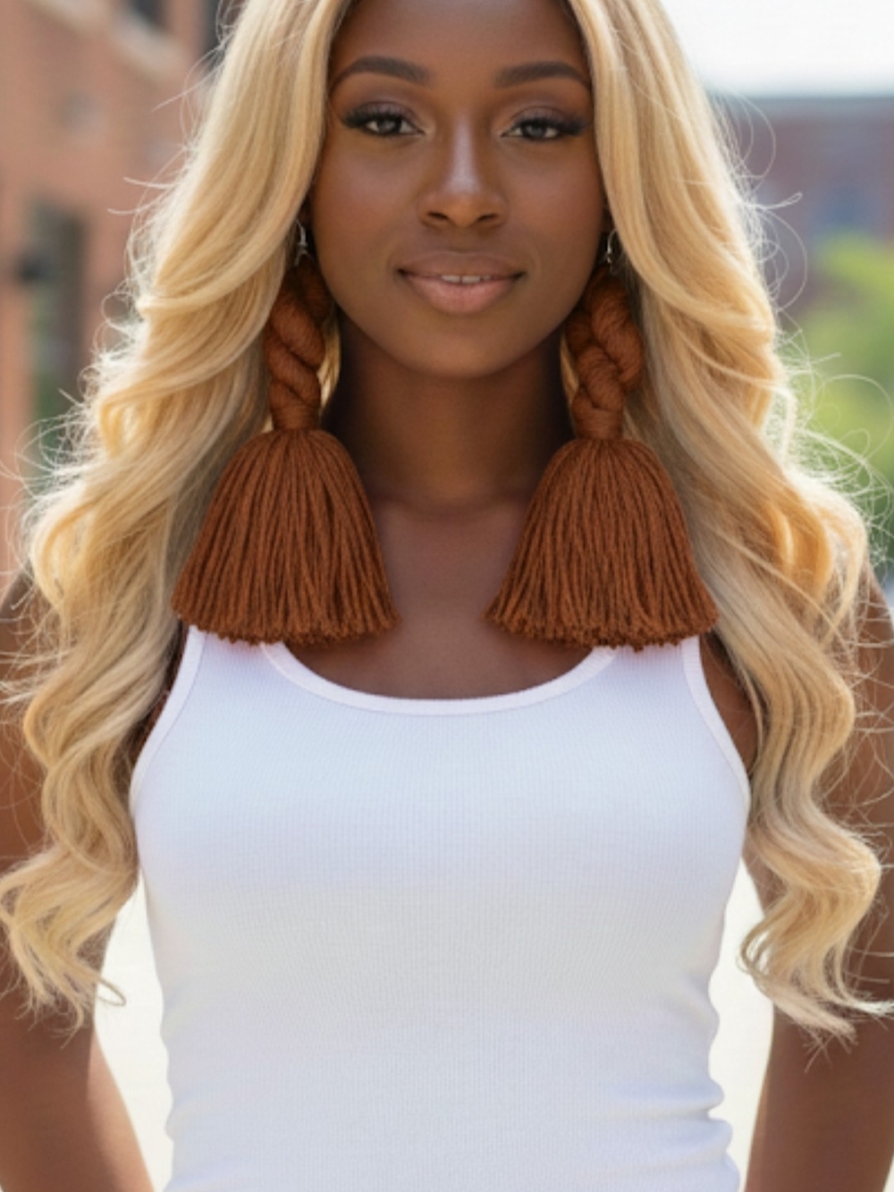 Brown Tassel Braid Yarn Earrings